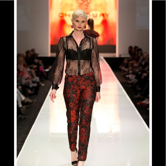FREE PEOPLE orange velvet floral high waist pants